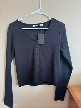 Levi’s Ribbed Button Front Cardigan Top Black Long Sleeve Women’s Medium NWT